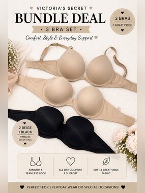 Bundle Deal* Victoria's Secret Beige and Black Bra Trio